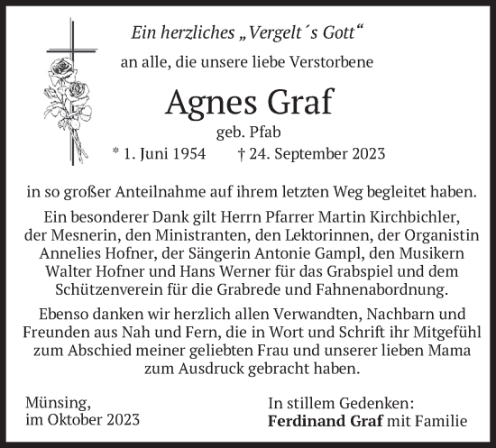 Traueranzeige von Agnes Graf von merkurtz
