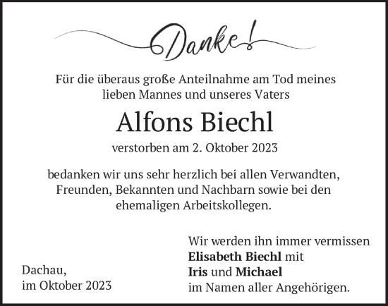 Traueranzeige von Alfons Biechl von merkurtz