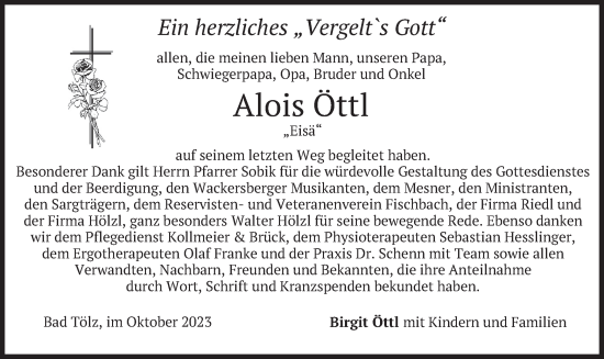 Traueranzeige von Alois Öttl von merkurtz