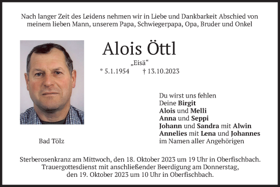 Traueranzeige von Alois Öttl von merkurtz