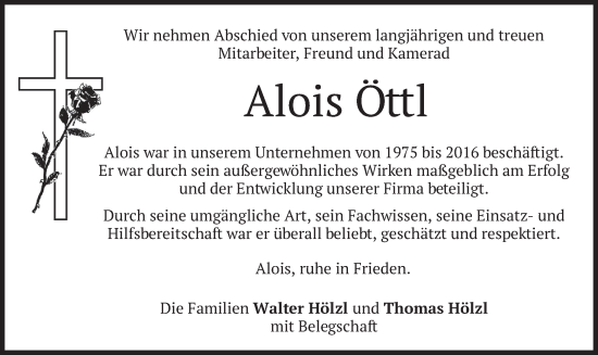 Traueranzeige von Alois Öttl von merkurtz