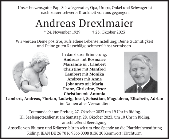 Traueranzeige von Andreas Drexlmaier von merkurtz