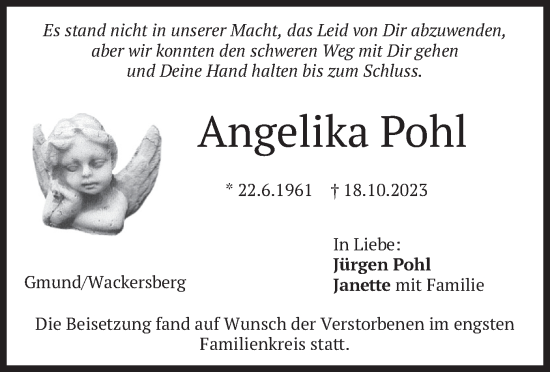 Traueranzeige von Angelika Pohl von merkurtz