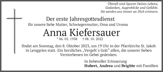 Traueranzeige von Anna Kiefersauer von merkurtz