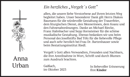 Traueranzeige von Anna Urban von merkurtz