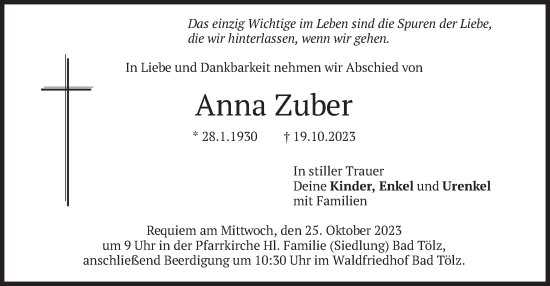 Traueranzeige von Anna Zuber von merkurtz