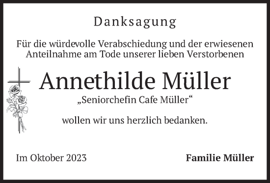 Traueranzeige von Annethilde Müller von merkurtz
