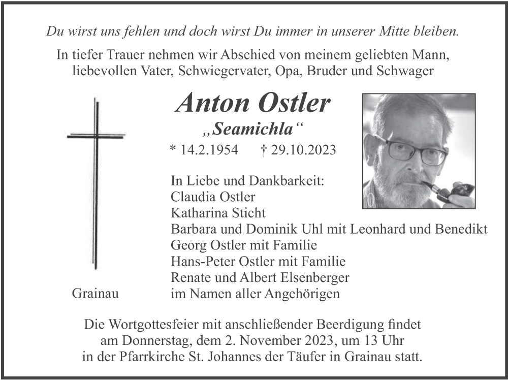  Traueranzeige für Anton Ostler vom 31.10.2023 aus merkurtz