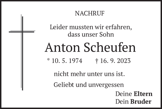 Traueranzeige von Anton Scheufen von merkurtz