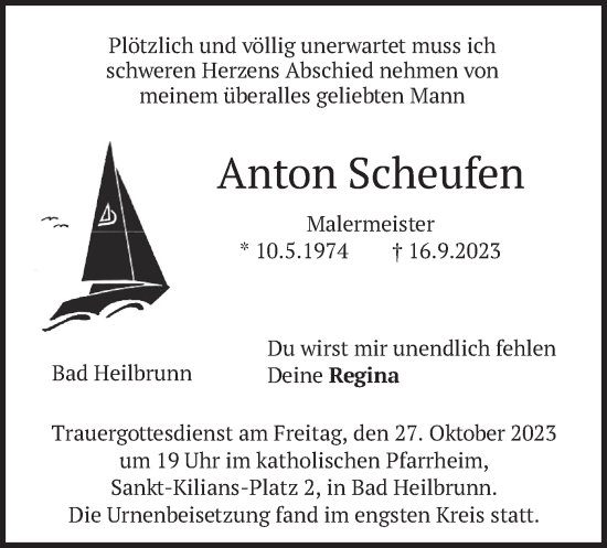 Traueranzeige von Anton Scheufen von merkurtz