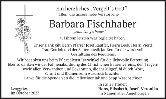 Traueranzeige von Barbara Fischhaber von merkurtz