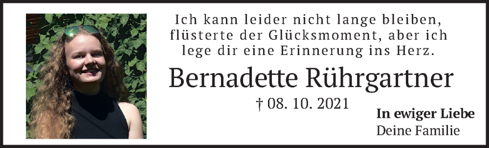  Traueranzeige für Bernadette Rührgartner vom 07.10.2023 aus merkurtz