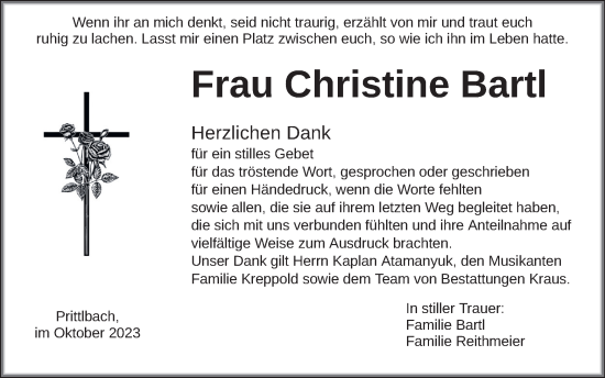Traueranzeige von Christine Bartl von merkurtz