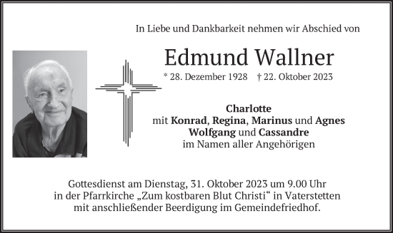 Traueranzeige von Edmund Wallner von merkurtz