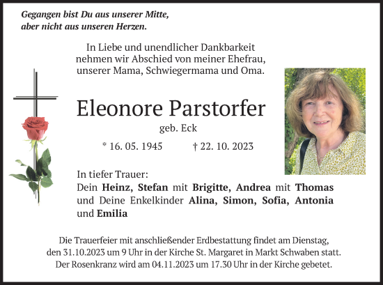 Traueranzeige von Eleonore Parstorfer von merkurtz