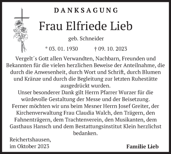 Traueranzeige von Elfriede Lieb von merkurtz