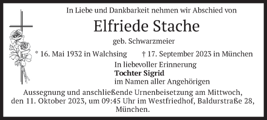 Traueranzeige von Elfriede Stache von merkurtz