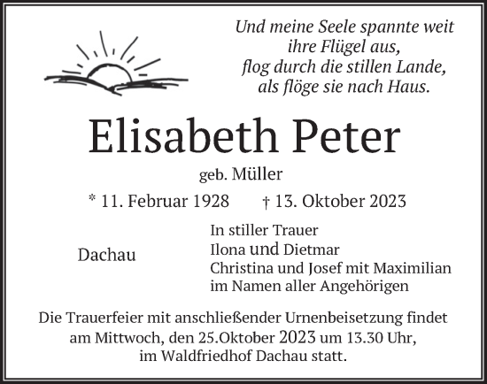 Traueranzeige von Elisabeth Peter von merkurtz