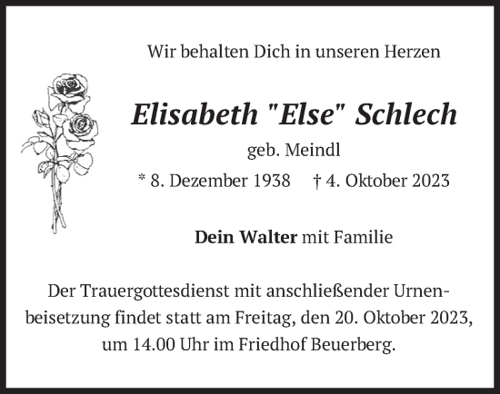 Traueranzeige von Elisabeth Schlech von merkurtz