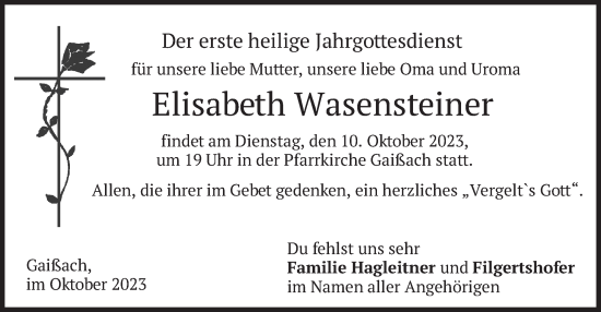 Traueranzeige von Elisabeth Wasensteiner von merkurtz
