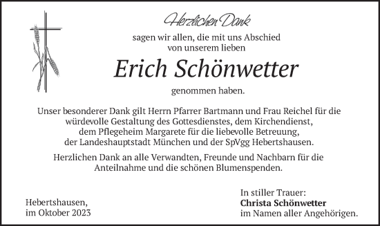 Traueranzeige von Erich Schönwetter von merkurtz