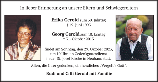 Traueranzeige von Erika und Georg Gerold von merkurtz