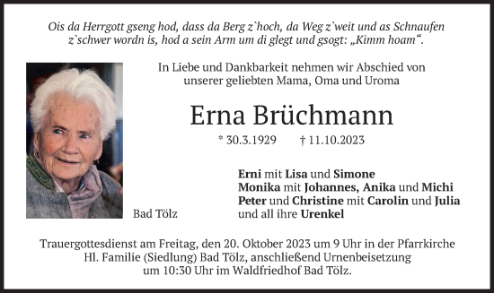 Traueranzeige von Erna Brüchmann von merkurtz