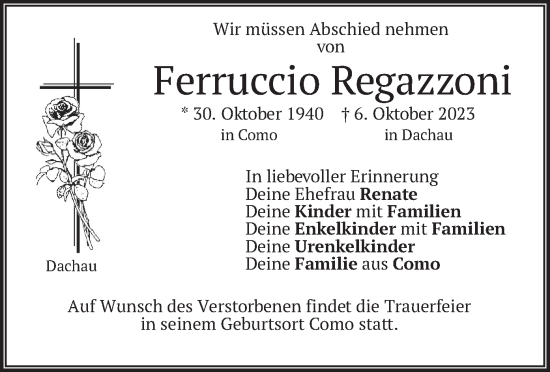 Traueranzeige von Ferruccio Regazzoni von merkurtz