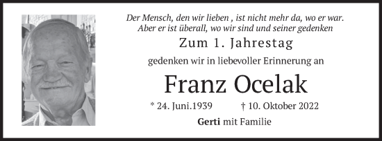 Traueranzeige von Franz Ocelak von merkurtz