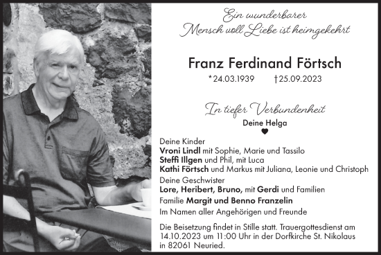 Traueranzeige von Franz Ferdinand Förtsch von merkurtz