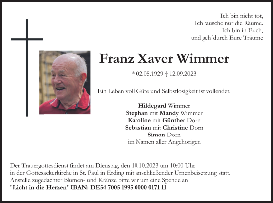Traueranzeige von Franz Xaver Wimmer von merkurtz