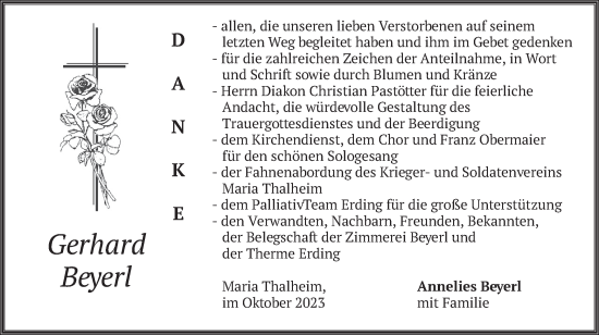 Traueranzeige von Gerhard Beyerl von merkurtz