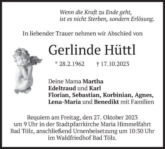 Traueranzeige von Gerlinde Hüttl von merkurtz