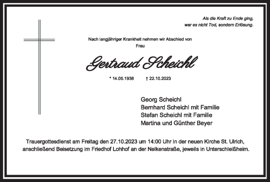 Traueranzeige von Getraud Scheichl von merkurtz