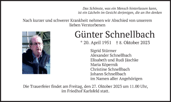 Traueranzeige von Günter Schnellbach von merkurtz