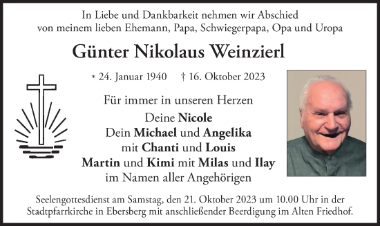 Traueranzeige von Günter Nikolaus Weinzierl von merkurtz