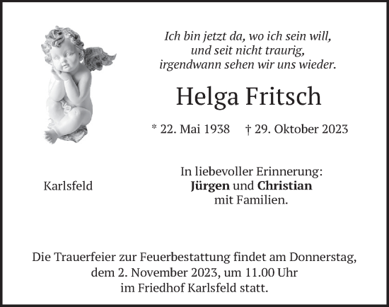 Traueranzeige von Helga Fritsch von merkurtz