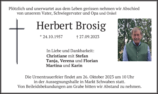 Traueranzeige von Herbert Brosig von merkurtz