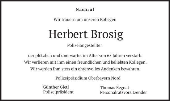 Traueranzeige von Herbert Brosig von merkurtz