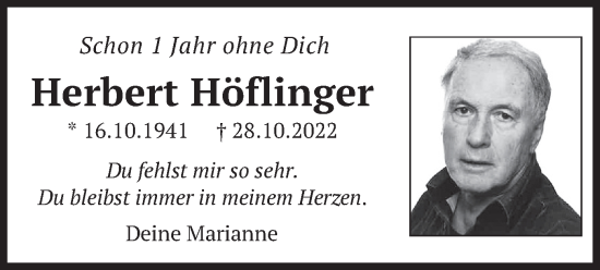 Traueranzeige von Herbert Höflinger von merkurtz
