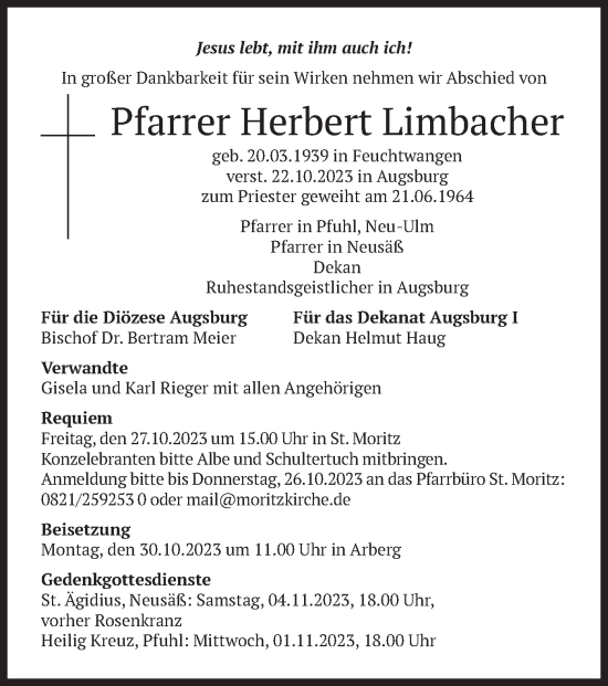 Traueranzeige von Herbert Limbacher von merkurtz