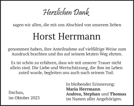 Traueranzeige von Horst Herrmann von merkurtz