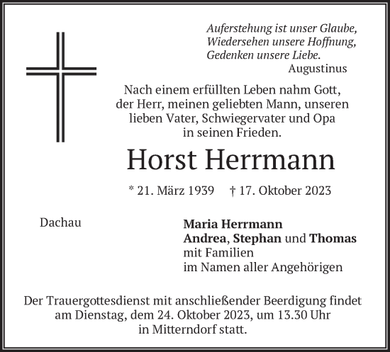 Traueranzeige von Horst Herrmann von merkurtz
