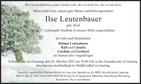 Traueranzeige von Ilse Leutenbauer von merkurtz