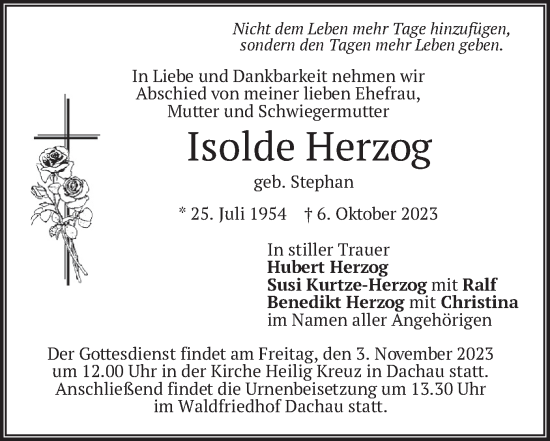 Traueranzeige von Isolde Herzog von merkurtz