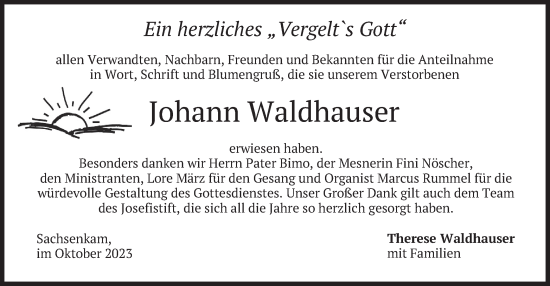 Traueranzeige von Johann Waldhauser von merkurtz