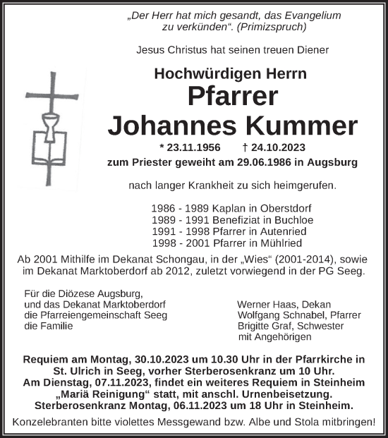 Traueranzeige von Johannes Kummer von merkurtz