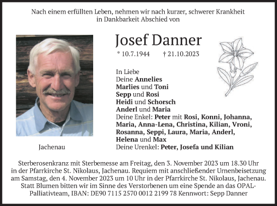 Traueranzeige von Josef Danner von merkurtz