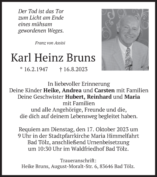 Traueranzeige von Karl Heinz Bruns von merkurtz