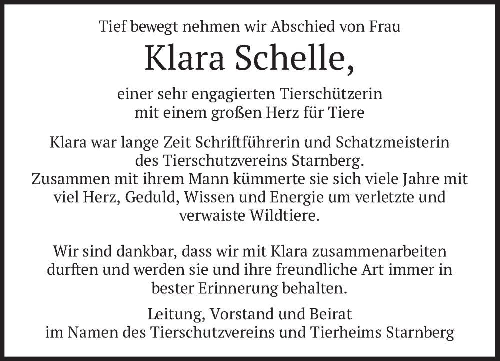  Traueranzeige für Klara Schelle vom 04.10.2023 aus merkurtz